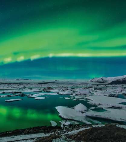 Spectacular Auroral Display Over The Glacier Lagoon, Jokulsarlon, Iceland