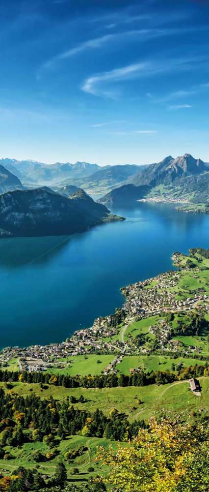 Lake Lucerne City Viewed From Mount Rigi With Mountain Pilatus, Switzerland